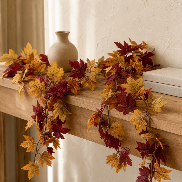 Artificial Maple Leaf Garland – 175cm Silk Autumn Vine for Home and Table Decor