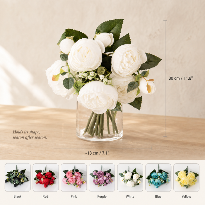 Silk Peony Bouquet – Faux Floral Arrangement for Home Vase Wedding Decor