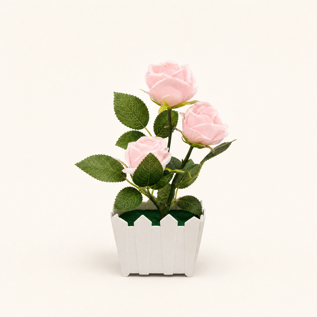 Faux Rose Bonsai in White Pot – Silk Flower Arrangement for Home and Desk Decor