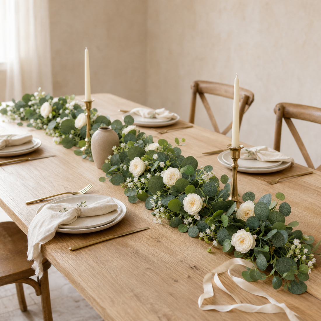 Artificial Eucalyptus Rose Garland – 180cm Faux Greenery Wedding Table Home Decor
