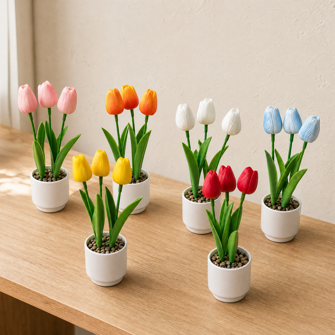 Faux Tulip Potted Plant – Realistic PVC Stems, Home Desk Decor, Wedding Table