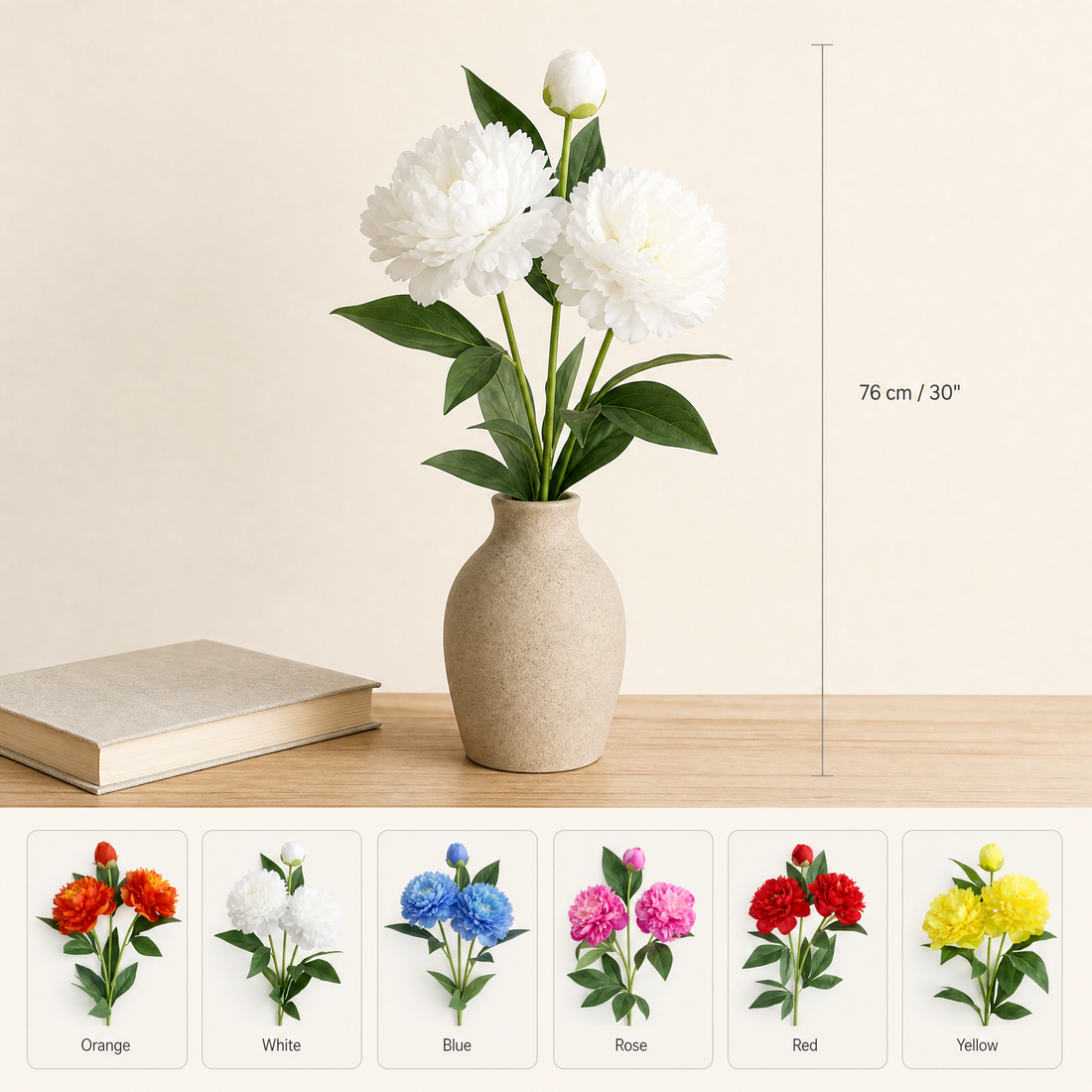 Faux Silk Peony Stem – 30 Inch Artificial Flower for Wedding Table Centerpiece