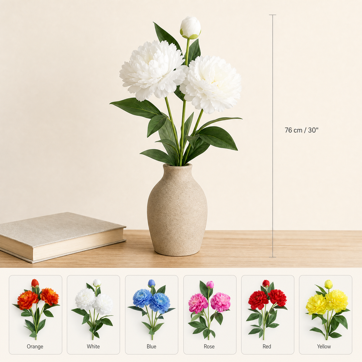 Faux Silk Peony Stem – 30 Inch Artificial Flower for Wedding Table Centerpiece
