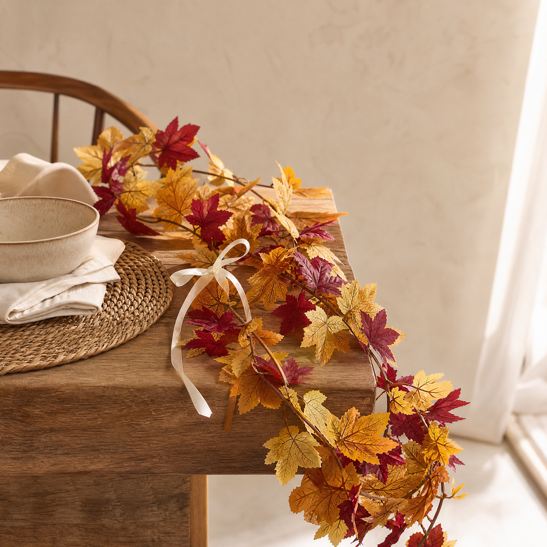 Artificial Maple Leaf Garland – 175cm Silk Autumn Vine for Home and Table Decor