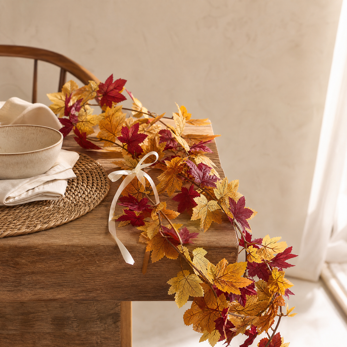 Artificial Maple Leaf Garland – 175cm Silk Autumn Vine for Home and Table Decor