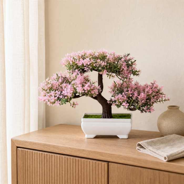 Artificial Bonsai Tree – Faux Flowering Plant Home Office Desk Decor Gift