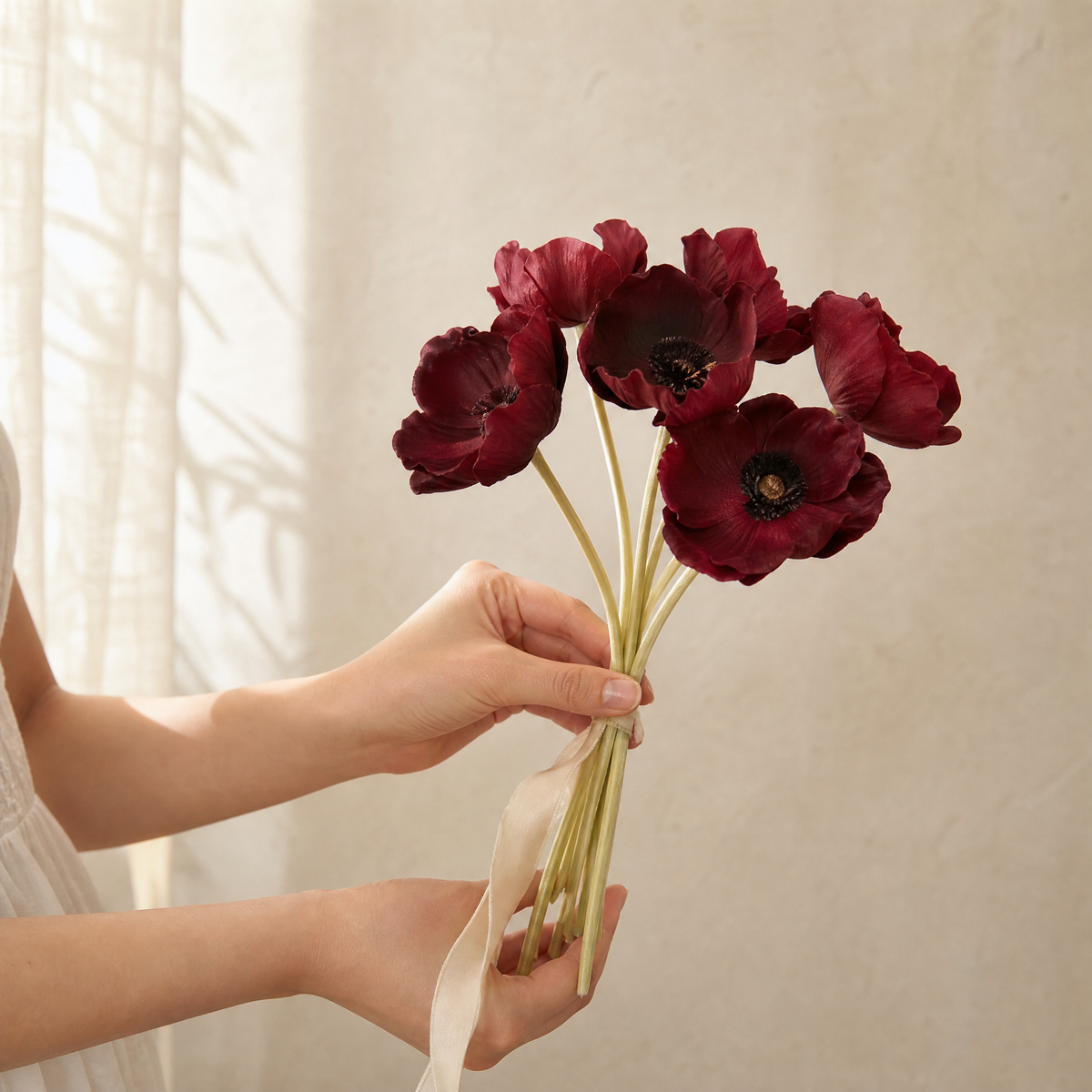 Faux Poppy Bouquet – PU Artificial Flowers for Wedding, Bridal, Home Decor