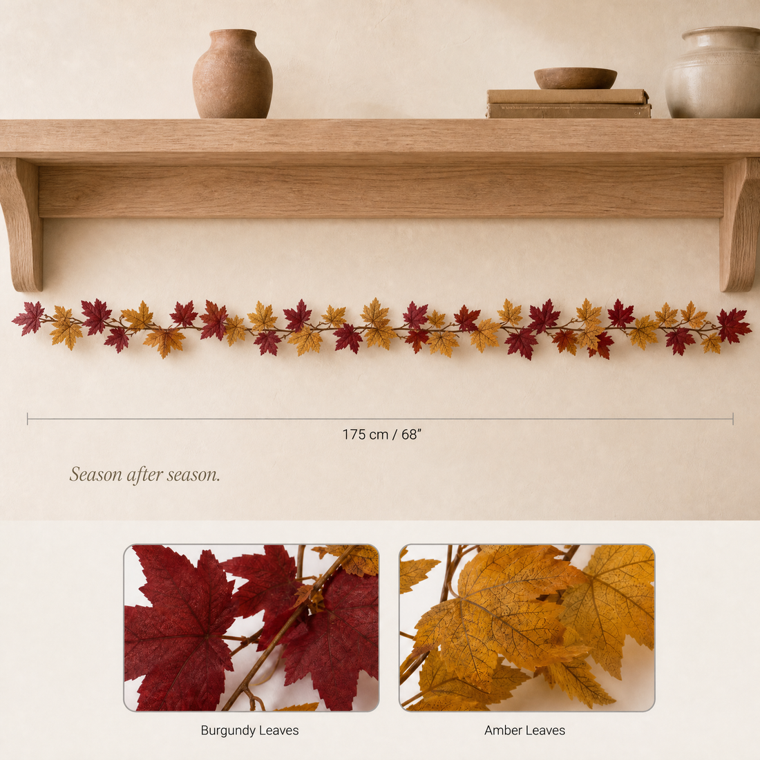 Artificial Maple Leaf Garland – 175cm Silk Autumn Vine for Home and Table Decor
