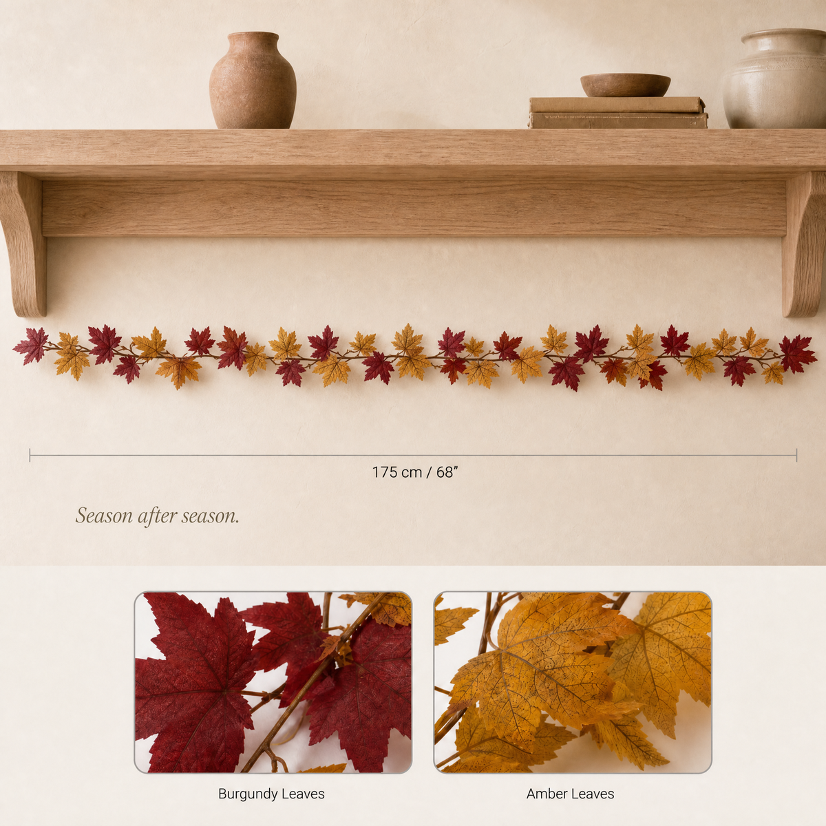Artificial Maple Leaf Garland – 175cm Silk Autumn Vine for Home and Table Decor