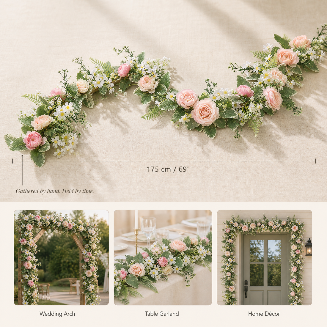 Artificial Rose Peony Garland – Silk Faux Floral Vine Wedding Arch Table Decor 175cm