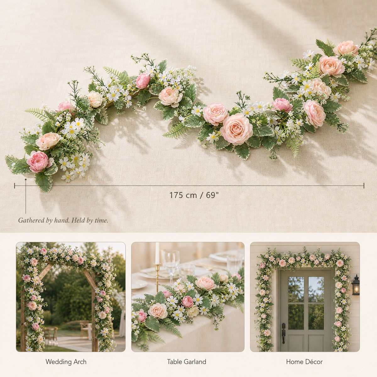 Artificial Rose Peony Garland – Silk Faux Floral Vine Wedding Arch Table Decor 175cm