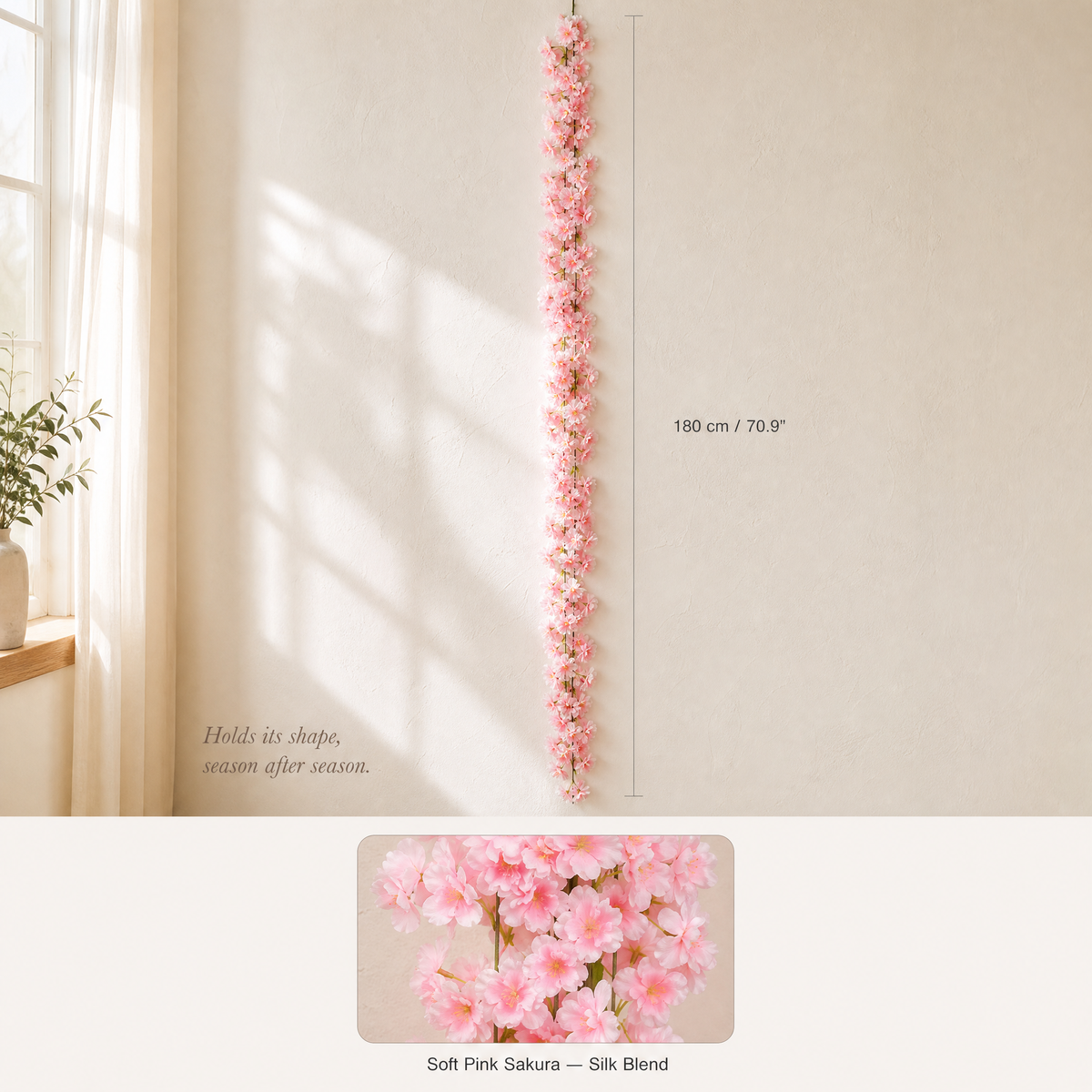 Artificial Cherry Blossom Garland – Faux Sakura Vine for Wedding Arch and Home Decor