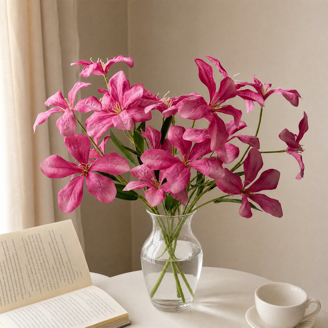 Silk Flame Orchid Stem – Faux Floral Branch for Home, Wedding and Table Decor