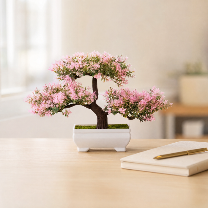 Artificial Bonsai Tree – Faux Flowering Plant Home Office Desk Decor Gift