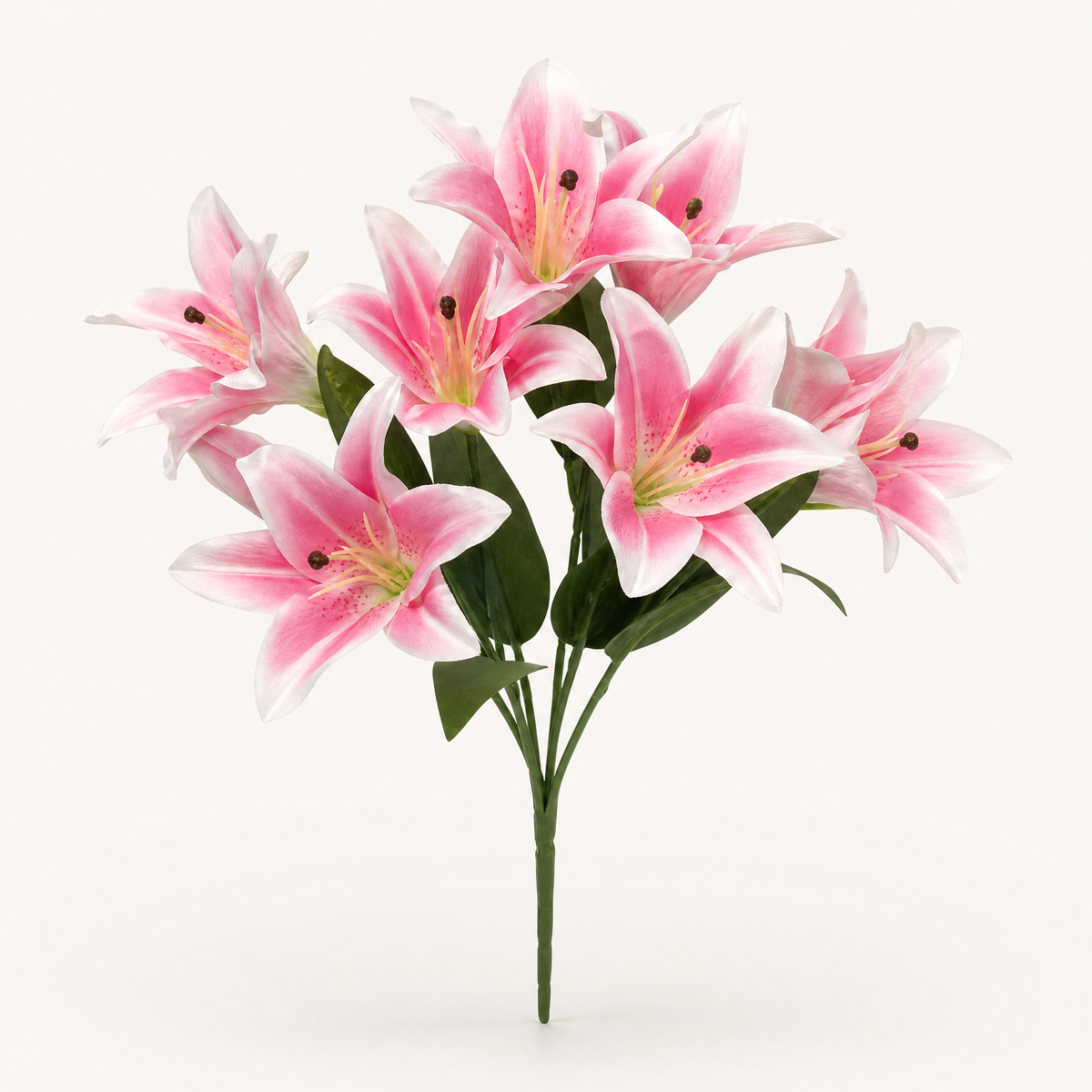 Silk Lily Bouquet – 7 Bloom Faux Floral Stems for Wedding, Home Decor and Gifting