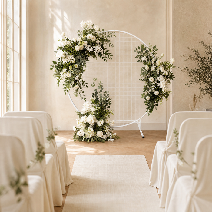 Silk Flower Arch Arrangement – Round Wedding Backdrop Floral Decor Display Stand