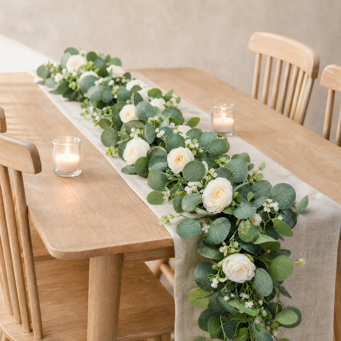 Artificial Eucalyptus Rose Garland – 180cm Faux Greenery Wedding Table Home Decor