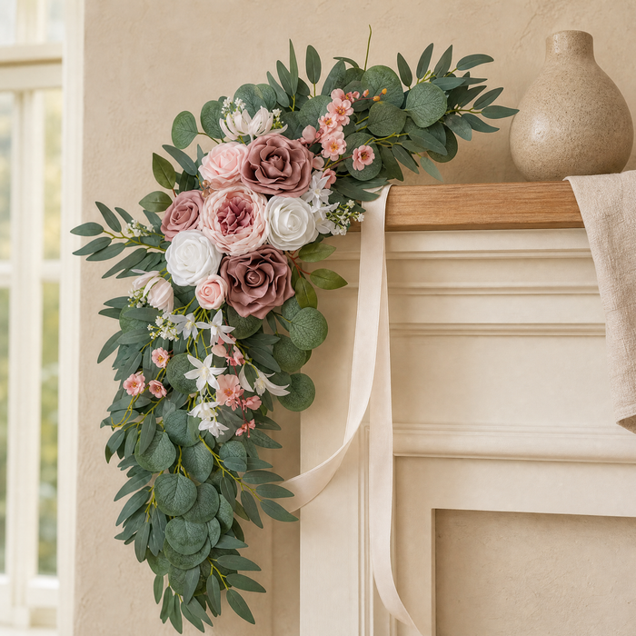 Faux Rose Arch Swag Set – Dusty Pink Silk Flowers Wedding Arch Decor Eucalyptus