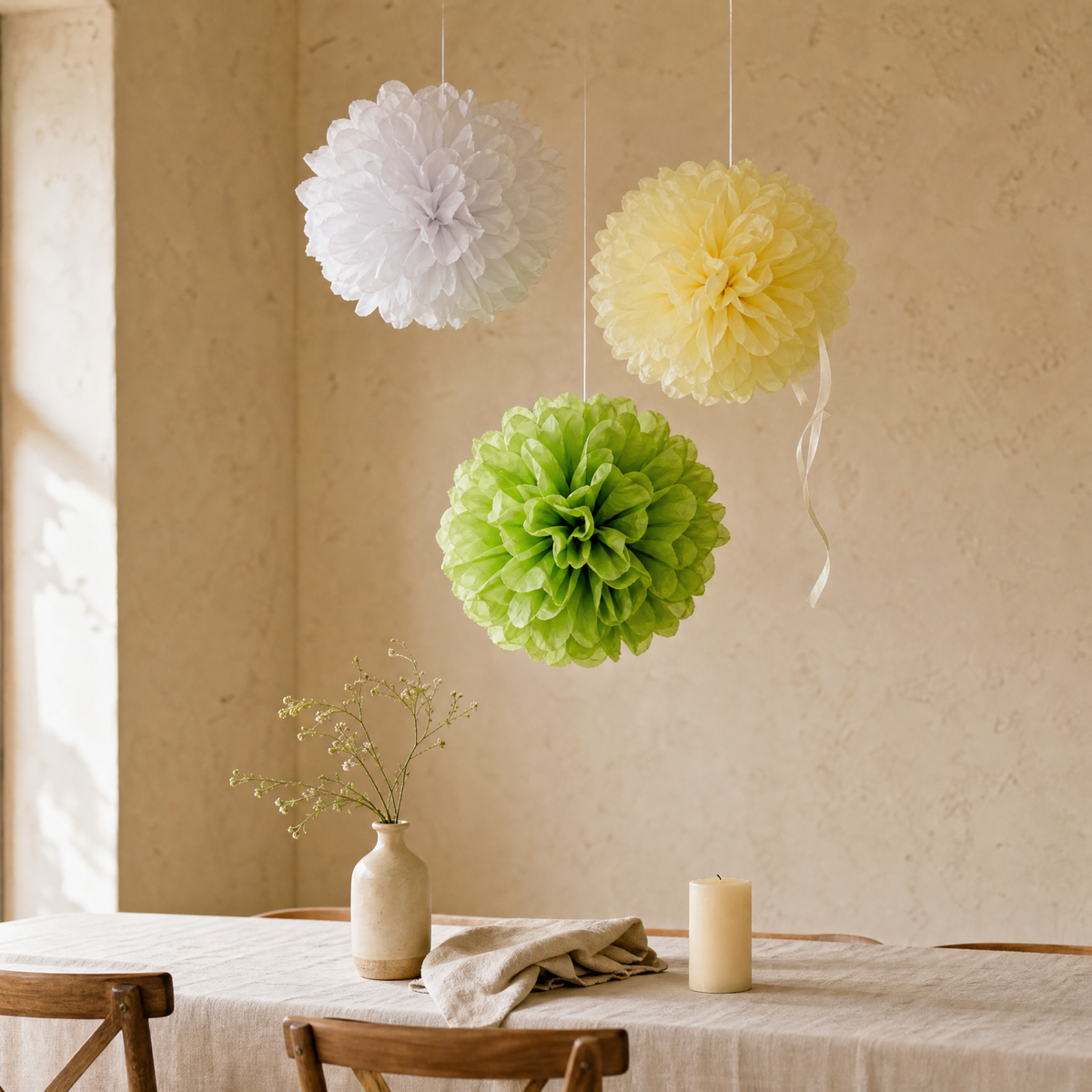Paper Pom Poms 5 Pack – 4 to 12 Inch Wedding Birthday Party Hanging Decor