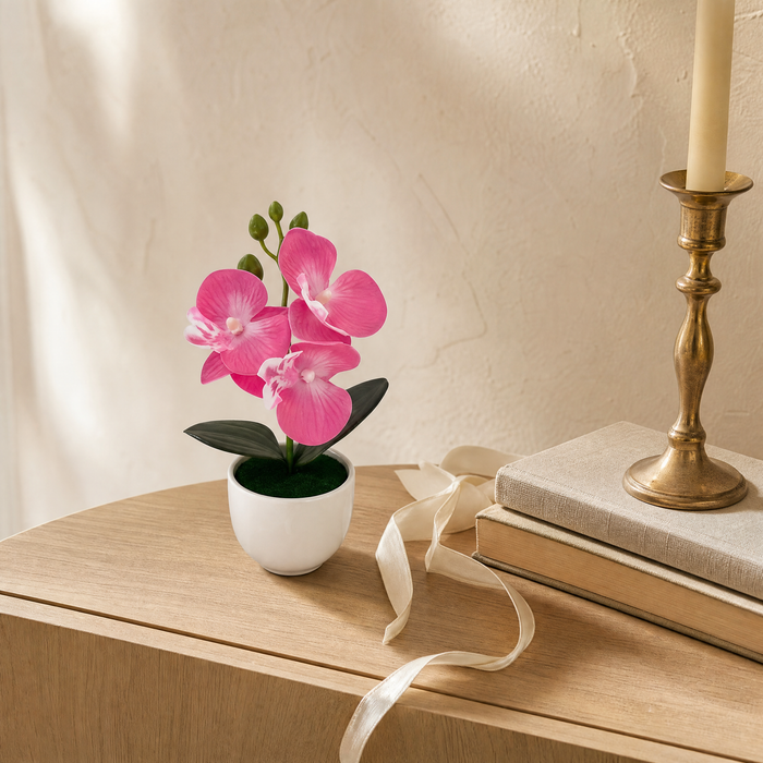 Faux Orchid Bonsai Pot – Mini Silk Phalaenopsis Desktop Decor Home Office Gift
