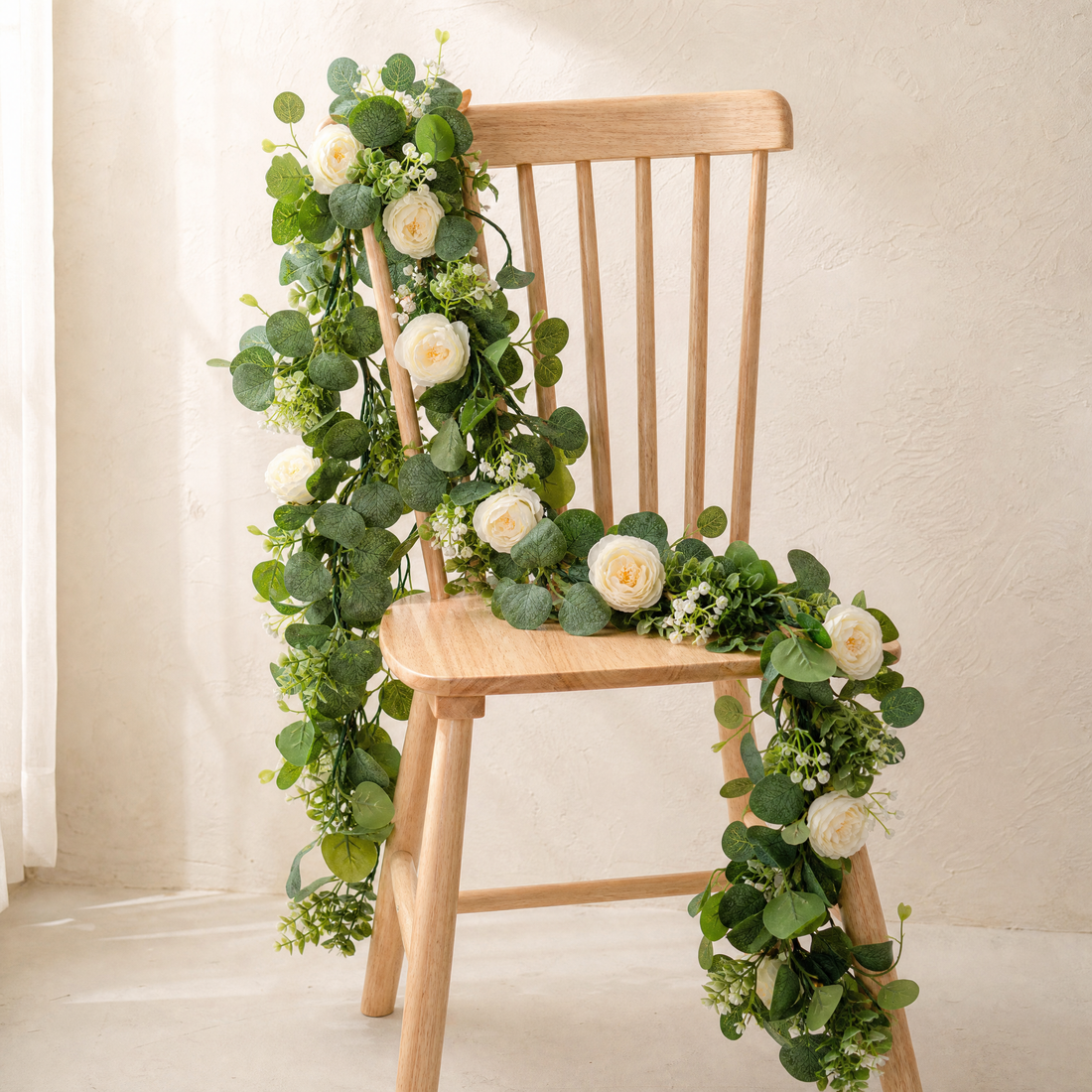 Artificial Eucalyptus Rose Garland – 180cm Faux Greenery Wedding Table Home Decor