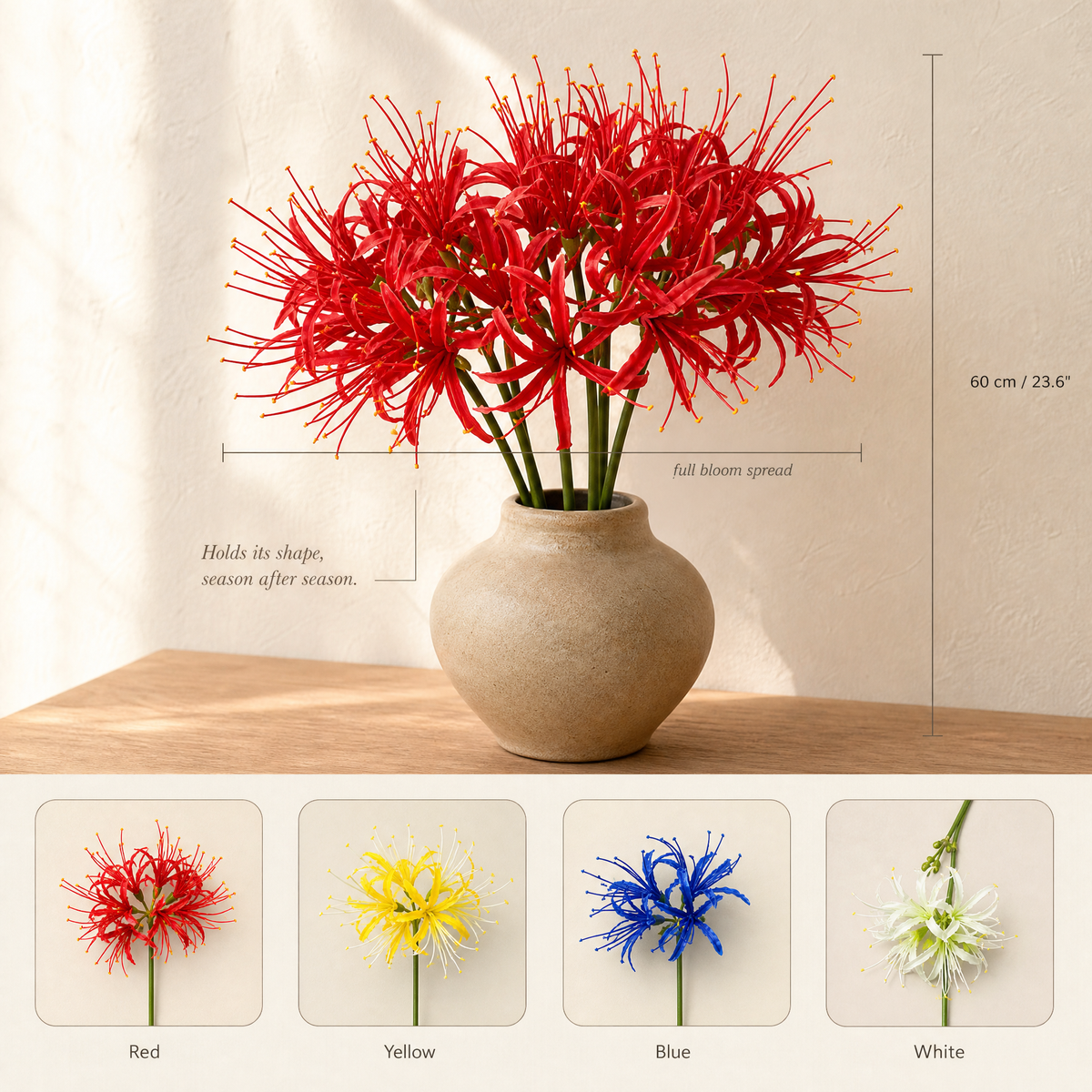 Artificial Higanbana Stem – Real Touch Silk Faux Equinox Flower Branch Home Decor