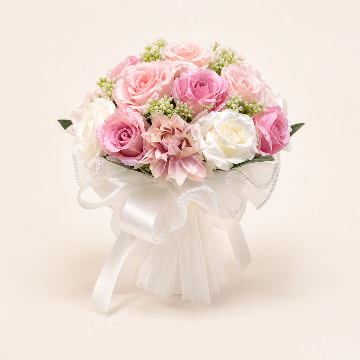 Silk Rose Bridal Bouquet – Faux Peony Dahlia Wedding Flowers, Photo Prop, Home Decor