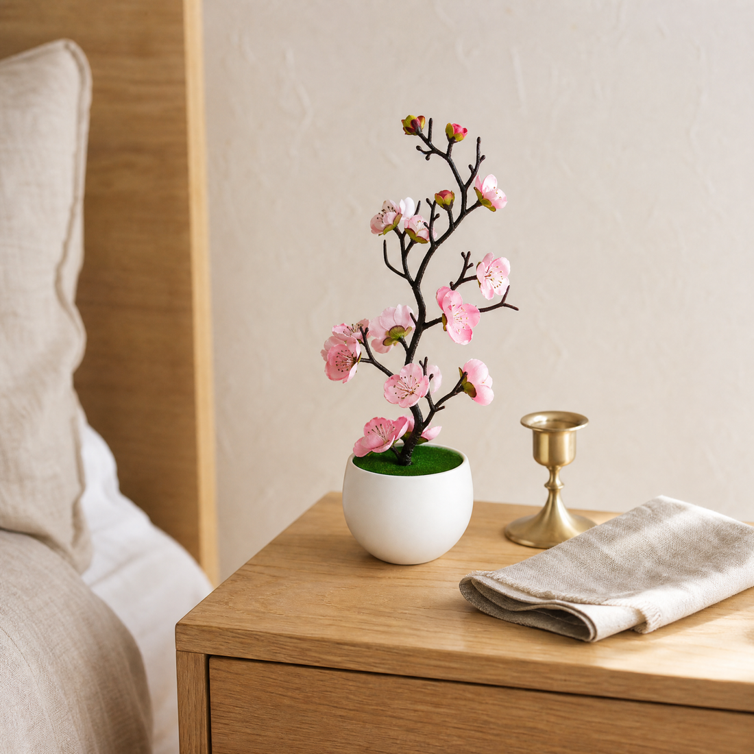 Faux Plum Blossom Bonsai – Silk Flower Potted Tree, Desk Decor, Home or Wedding