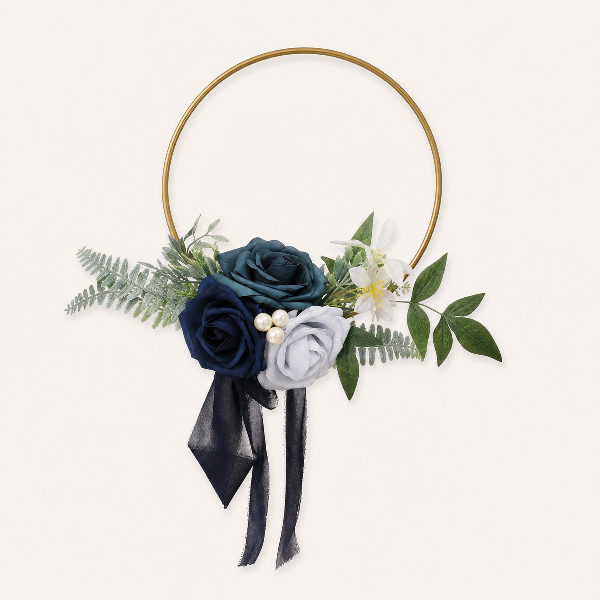 Gold Hoop Bouquet – Faux Rose Bridesmaid Floral Ring Wedding Ceremony Decor