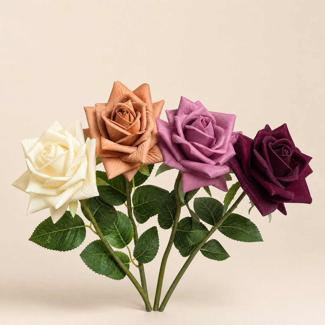 Faux Rose Stems Set of 5 – Real Touch Silk, Bridal Bouquet, Home Floral Decor