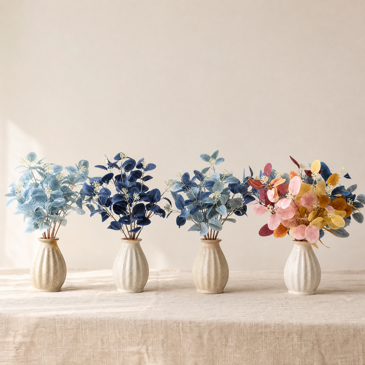 Faux Eucalyptus Stems – Blue Artificial Greenery Spray for Vase and Home Decor