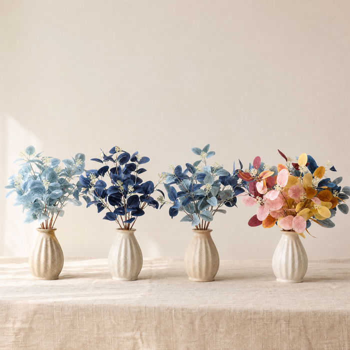 Faux Eucalyptus Stems – Blue Artificial Greenery Spray for Vase and Home Decor