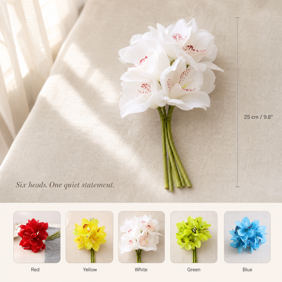Faux Cymbidium Orchid Bouquet – 6 Head Real Touch Latex Wedding Bridal Flowers