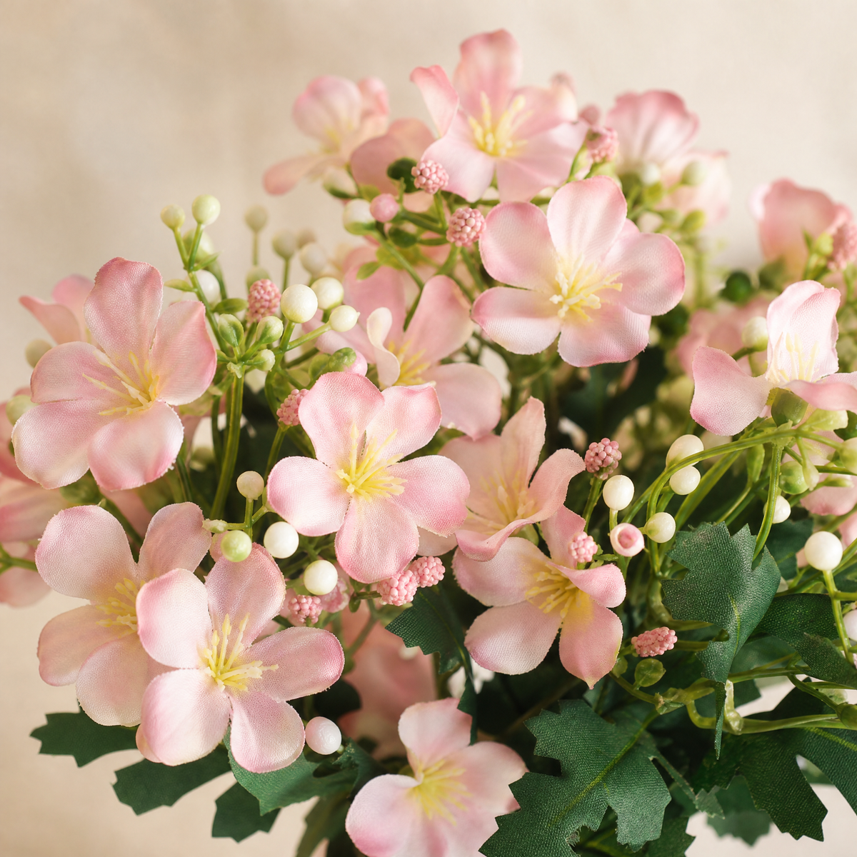 Faux Cherry Blossom Stem – 5-Branch Silk Flower for Wedding Bouquet and Home Decor