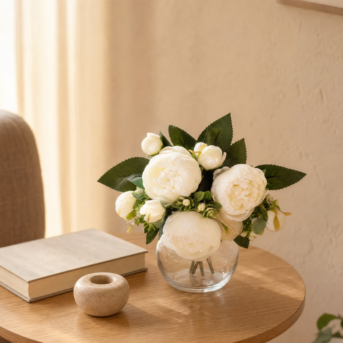 Silk Peony Bouquet – Faux Floral Arrangement for Home Vase Wedding Decor