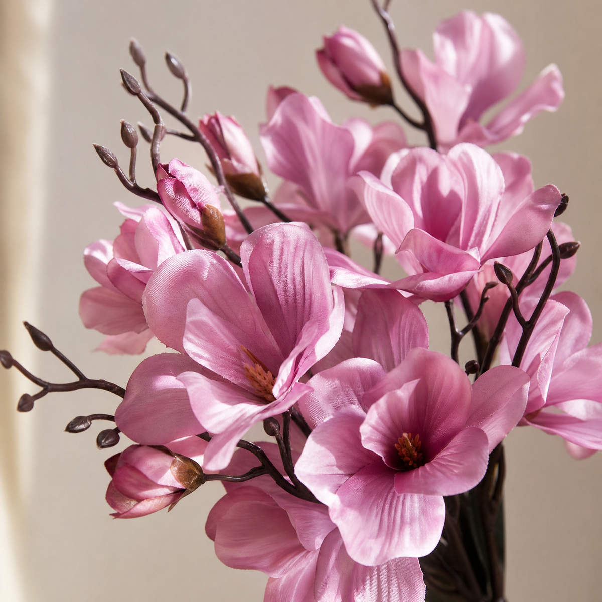 Faux Magnolia Stem Bouquet – 20 Head Silk Flower Arrangement Wedding Table Decor