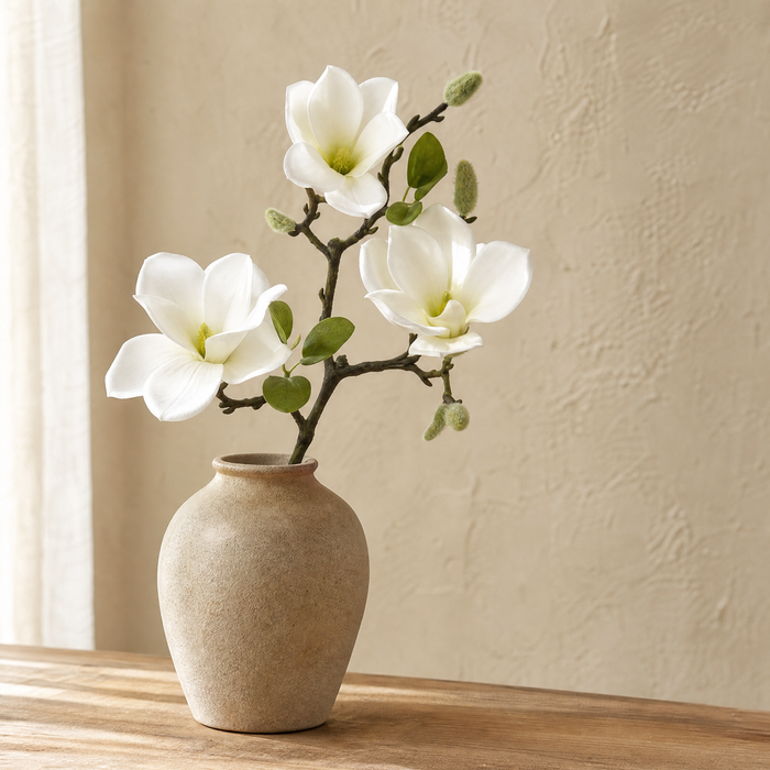 Faux Magnolia Stem – Realistic Single Branch, Home Decor Floral Arrangement