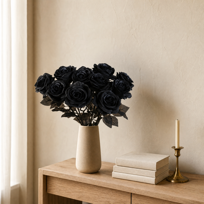 Artificial Black Rose – Silk Artificial Flowers for Gothic Home and Wedding Decor