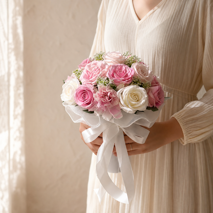 Faux Rose Bridal Bouquet – Silk Peony Wedding Flowers Bridesmaid Gift Decor