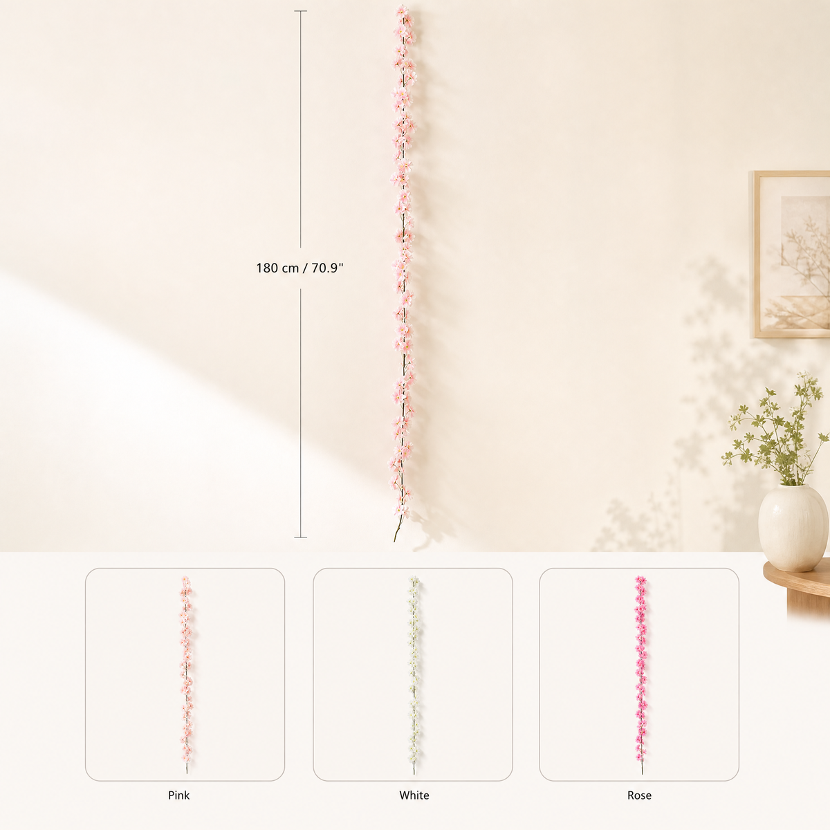 Artificial Cherry Blossom Garland – Silk Flower Vine for Wedding Arch Home Decor