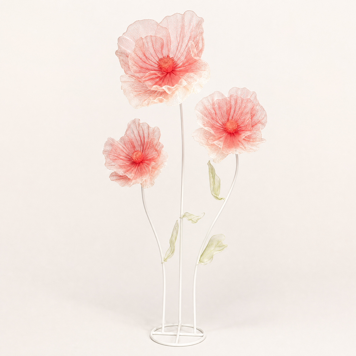 Giant Faux Poppy Floor Arrangement – Mesh Silk Flower Wedding Event Display Decor