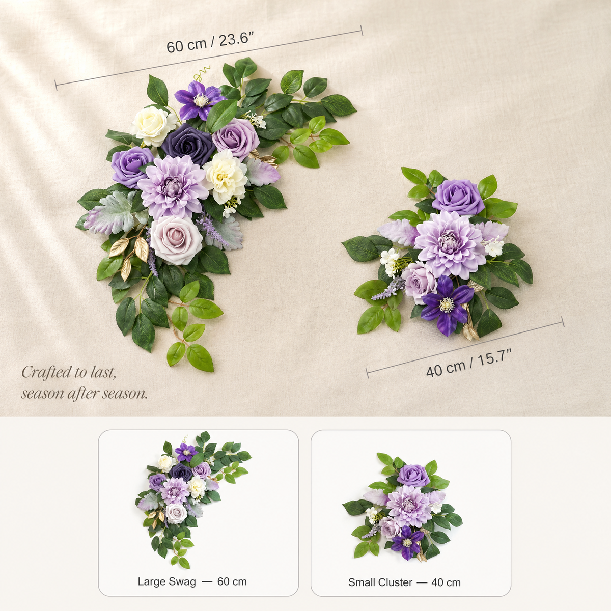 Faux Floral Wedding Sign Swag Set – Purple Rose Arch Flowers, Silk Welcome Decor