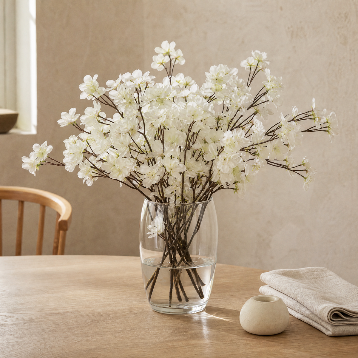 Faux Cherry Blossom Stem – Silk Plum Branch for Home Decor, Vase, Wedding Florals