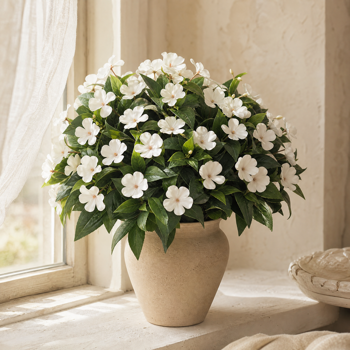 Artificial Impatiens Bouquet – Silk Flower Bush for Wedding Table Home Decor