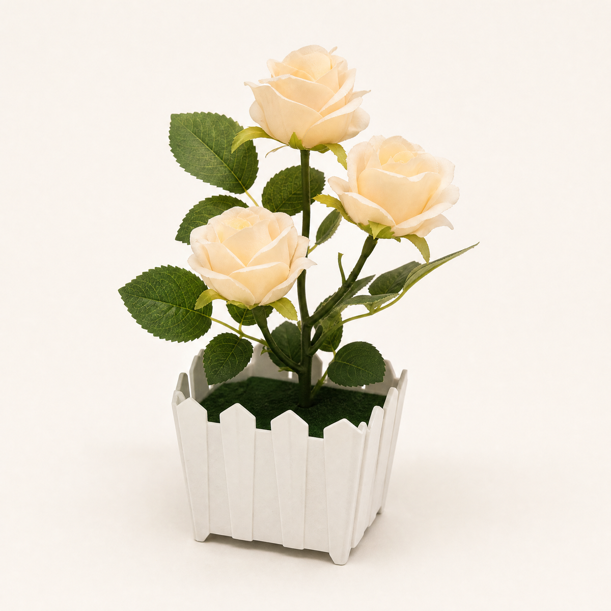 Faux Rose Bonsai in White Pot – Silk Flower Arrangement for Home and Desk Decor
