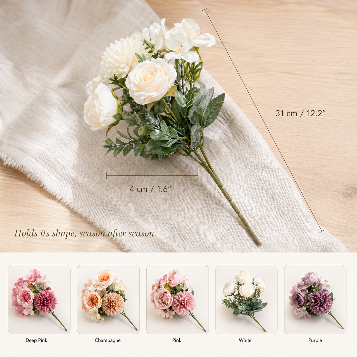 Artificial Rose Chrysanthemum Stems – Silk Faux Bouquet for Wedding Table Home Decor
