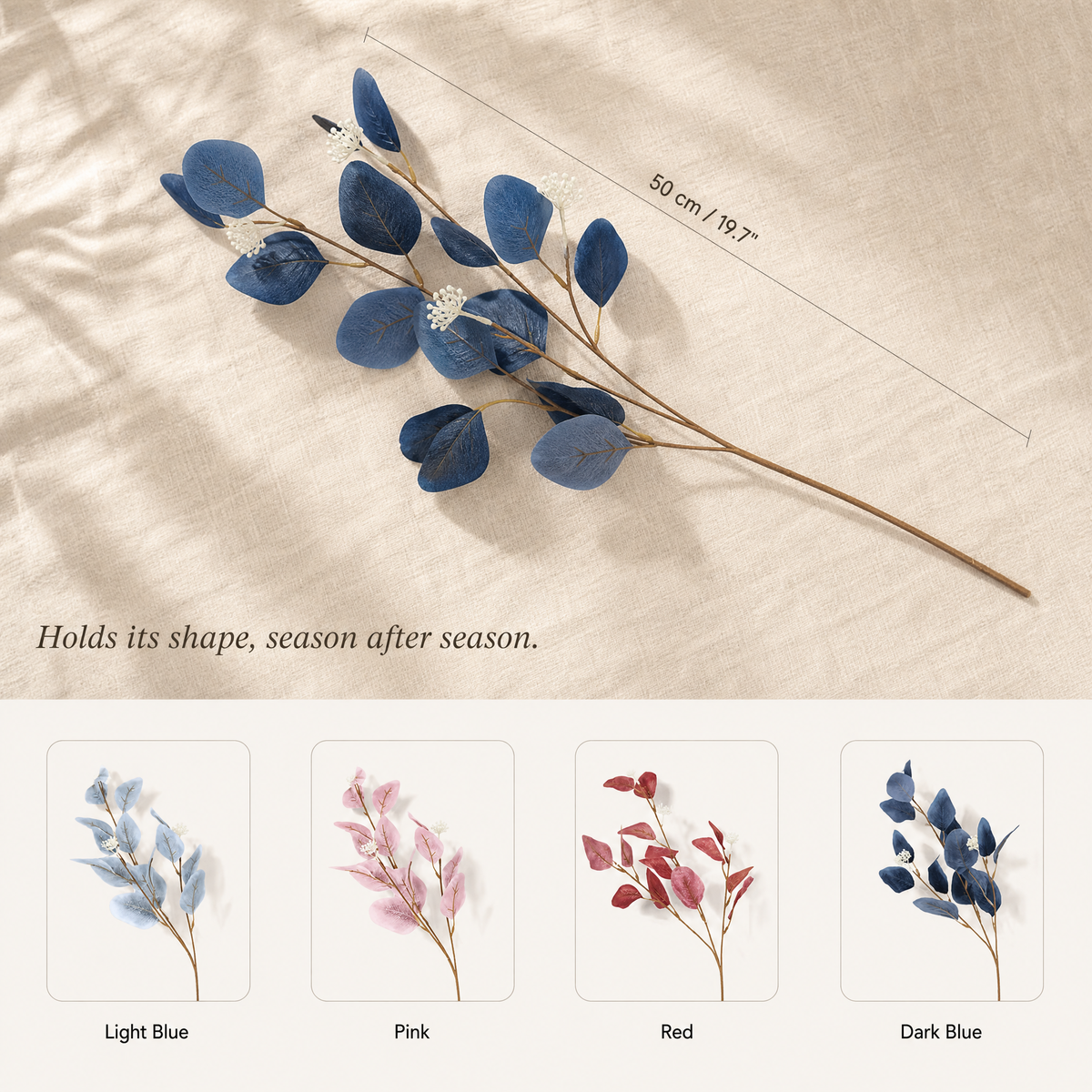 Silk Eucalyptus Stem with Fruit – Faux Botanical Branch for Wedding and Home Decor