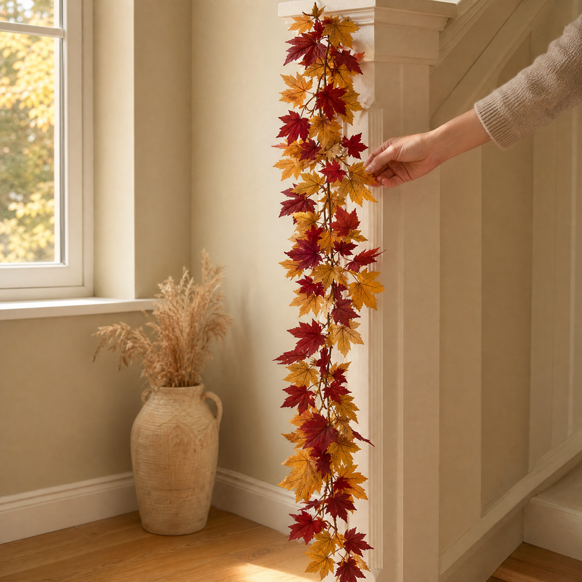 Artificial Maple Leaf Garland – 175cm Silk Autumn Vine for Home and Table Decor