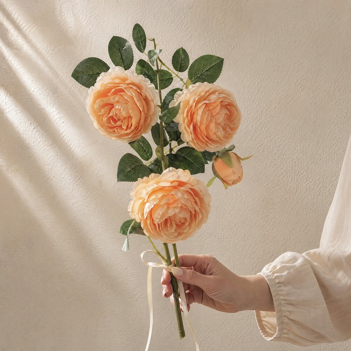 Artificial Peony Bouquet Branch – 3 Bloom Faux Flowers for Wedding Home Garden Decor