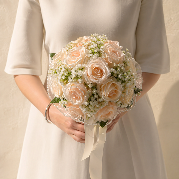 Silk Rose Bridal Bouquet – Faux Peony Dahlia Wedding Flowers, Photo Prop, Home Decor
